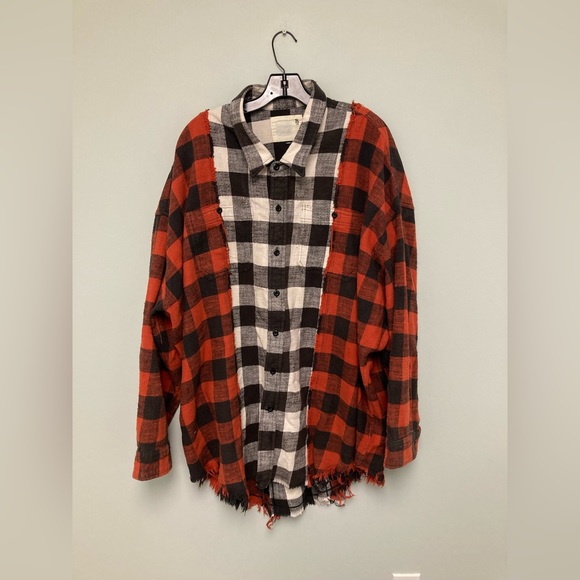 R13 WHITE & RED DROP NECK COMBO WORK SHIRT. Size Large - Picture 7 of 13